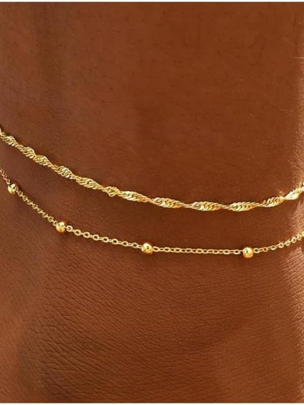 Gold Anklet Set – Waterproof Cuban Link & Beaded Stackable Anklets